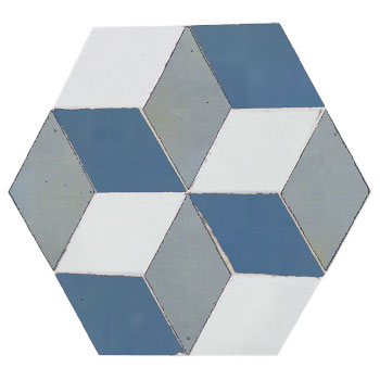 Mosaic House Moroccan tile Odeon LG 1-2-17 White Light Blue Sky blue  zellige, mosaic, zellij, field, pattern, glaze, hexagonal 
